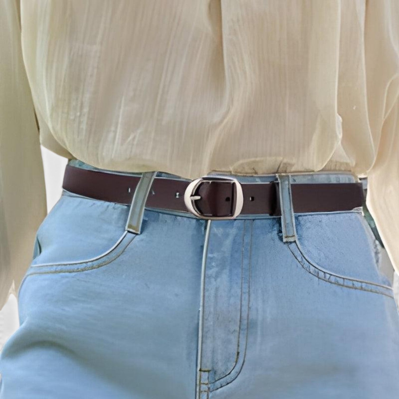 Ceinture Cuir Femme Boucle Arrondie Café | Norvella
