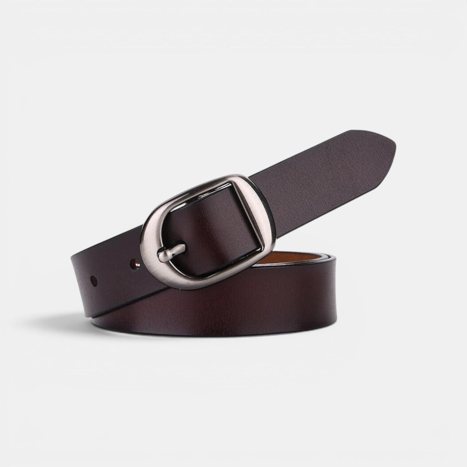Ceinture Cuir Femme Boucle Arrondie Café | Norvella