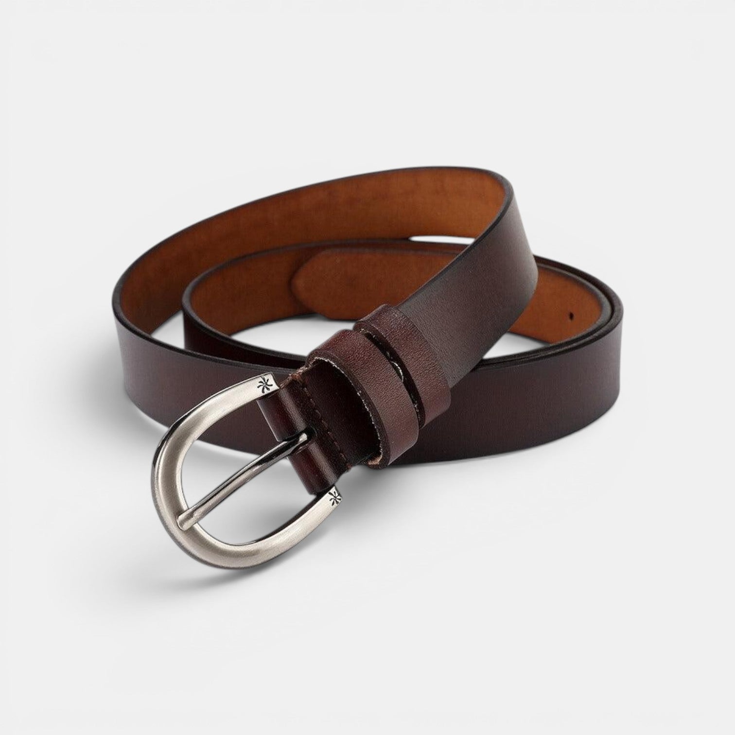 Ceinture Cuir Femme Boucle Étoile Argentée Marron | Nalvie