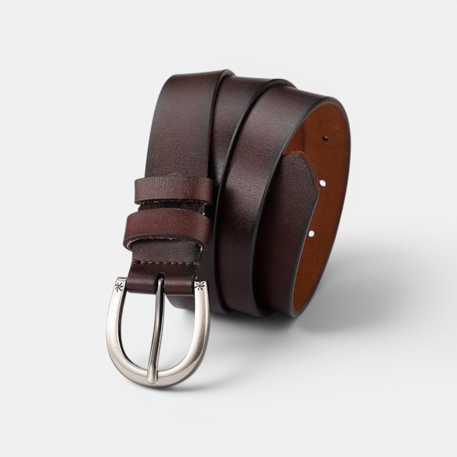 Ceinture Cuir Femme Boucle Étoile Argentée Marron | Nalvie