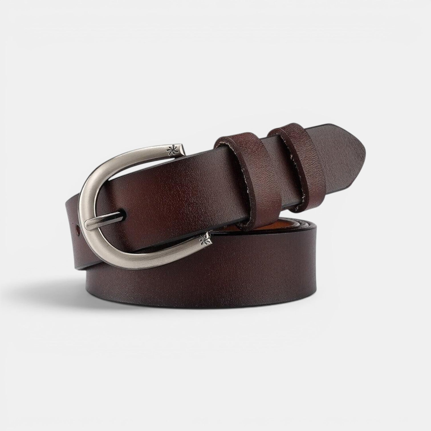 Ceinture Cuir Femme Boucle Étoile Argentée Marron | Nalvie