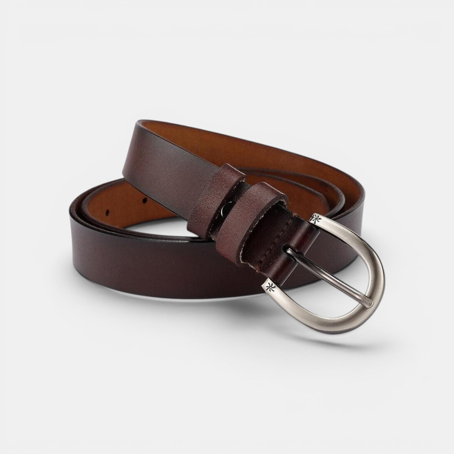 Ceinture Cuir Femme Boucle Étoile Argentée Marron | Nalvie