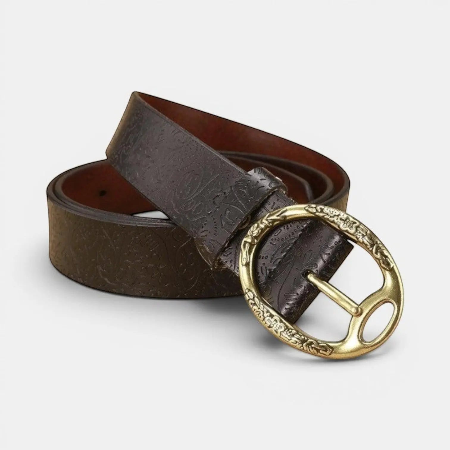 Ceinture Cuir Texturé Femme Motifs Floraux Boucle Ovale Dorée | Florvex La Maison de la Ceinture