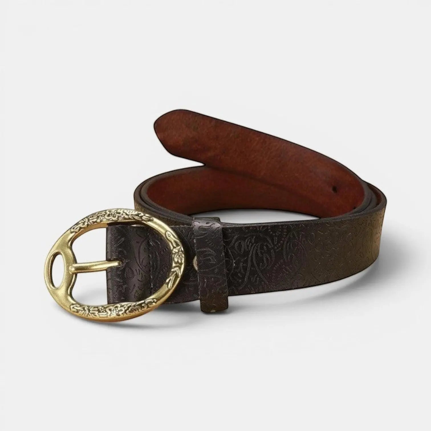 Ceinture Cuir Texturé Femme Motifs Floraux Boucle Ovale Dorée | Florvex La Maison de la Ceinture
