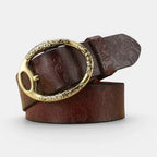 Ceinture Cuir Texturé Femme Motifs Floraux Boucle Ovale Dorée | Florvex La Maison de la Ceinture