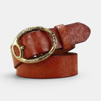 Ceinture Cuir Texturé Femme Motifs Floraux Boucle Ovale Dorée | Florvex La Maison de la Ceinture