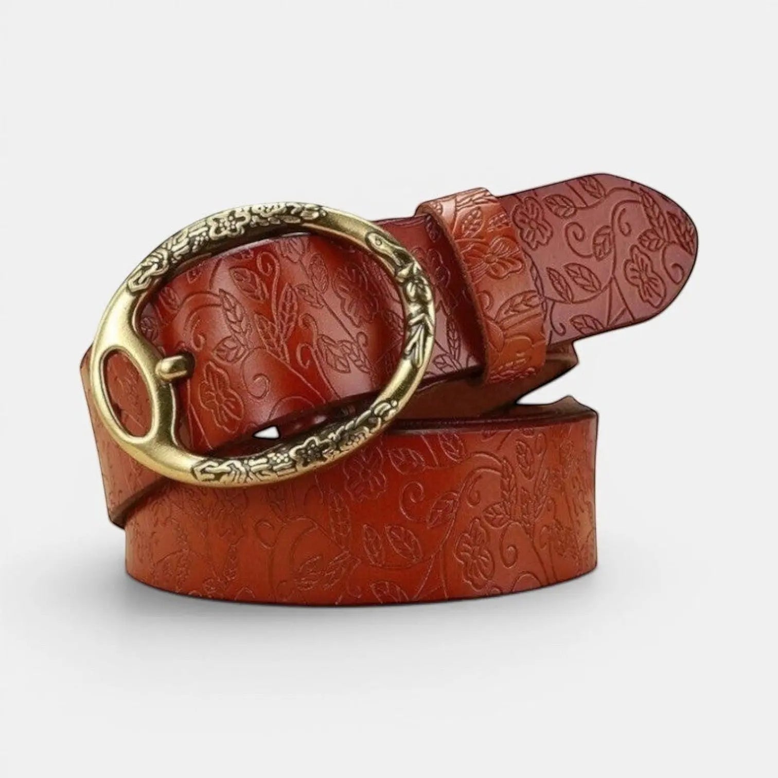 Ceinture Cuir Texturé Femme Motifs Floraux Boucle Ovale Dorée | Florvex La Maison de la Ceinture