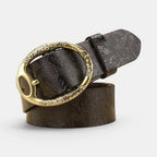 Ceinture Cuir Texturé Femme Motifs Floraux Boucle Ovale Dorée | Florvex La Maison de la Ceinture
