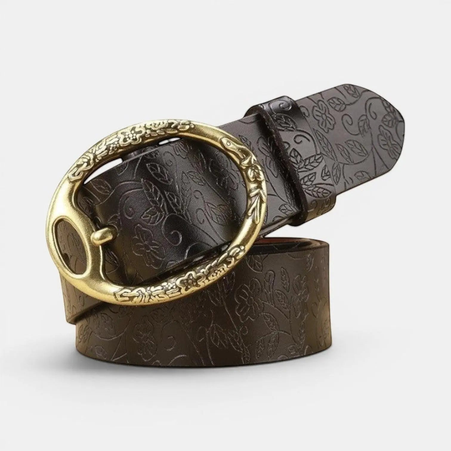 Ceinture Cuir Texturé Femme Motifs Floraux Boucle Ovale Dorée | Florvex La Maison de la Ceinture