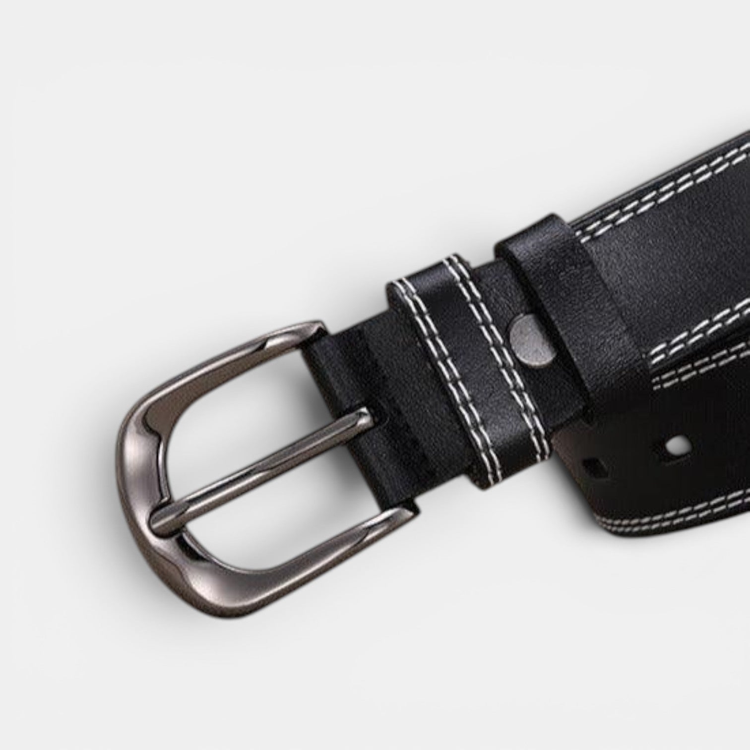 Ceinture Cuir Femme Boucle Arrondie Couture Blanche Marron | Nalvira