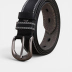 Ceinture Cuir Femme Boucle Arrondie Couture Blanche Marron | Nalvira