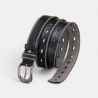 Ceinture Cuir Femme Boucle Arrondie Couture Blanche Marron | Nalvira