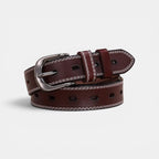 Ceinture Cuir Femme Boucle Arrondie Couture Blanche Marron | Nalvira