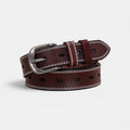 Ceinture Cuir Femme Boucle Arrondie Couture Blanche Marron | Nalvira