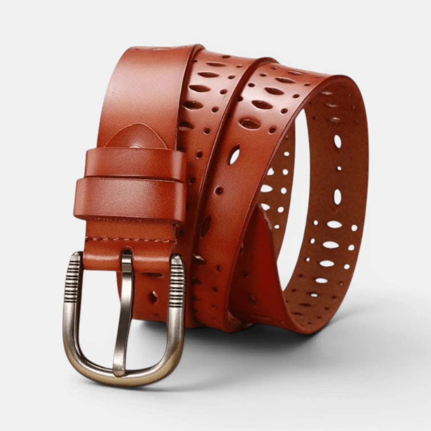 Ceinture Fine Cuir Ajourée Femme Boucle Striée Arrondie | Torvex La Maison de la Ceinture