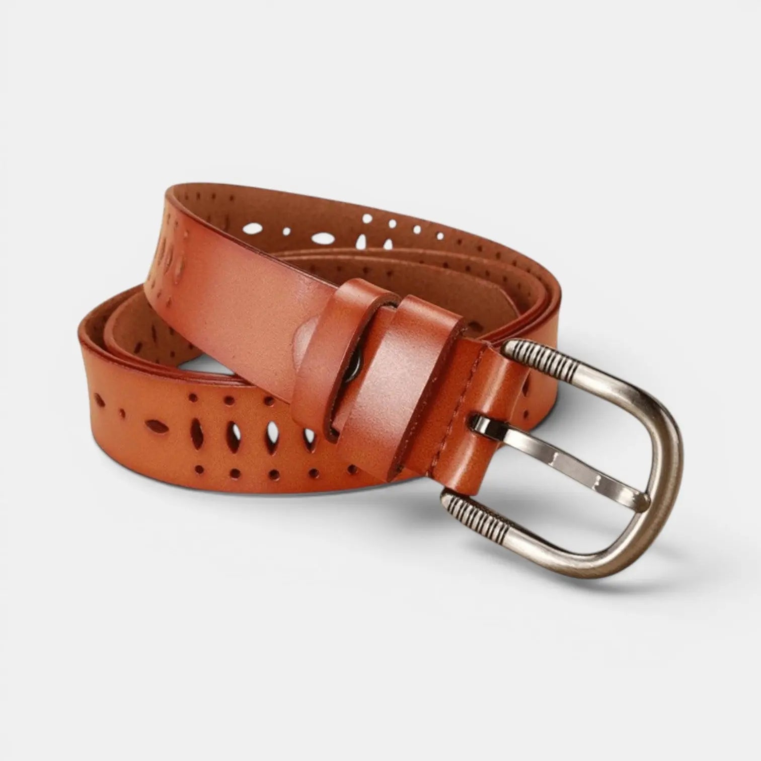 Ceinture Fine Cuir Ajourée Femme Boucle Striée Arrondie | Torvex La Maison de la Ceinture