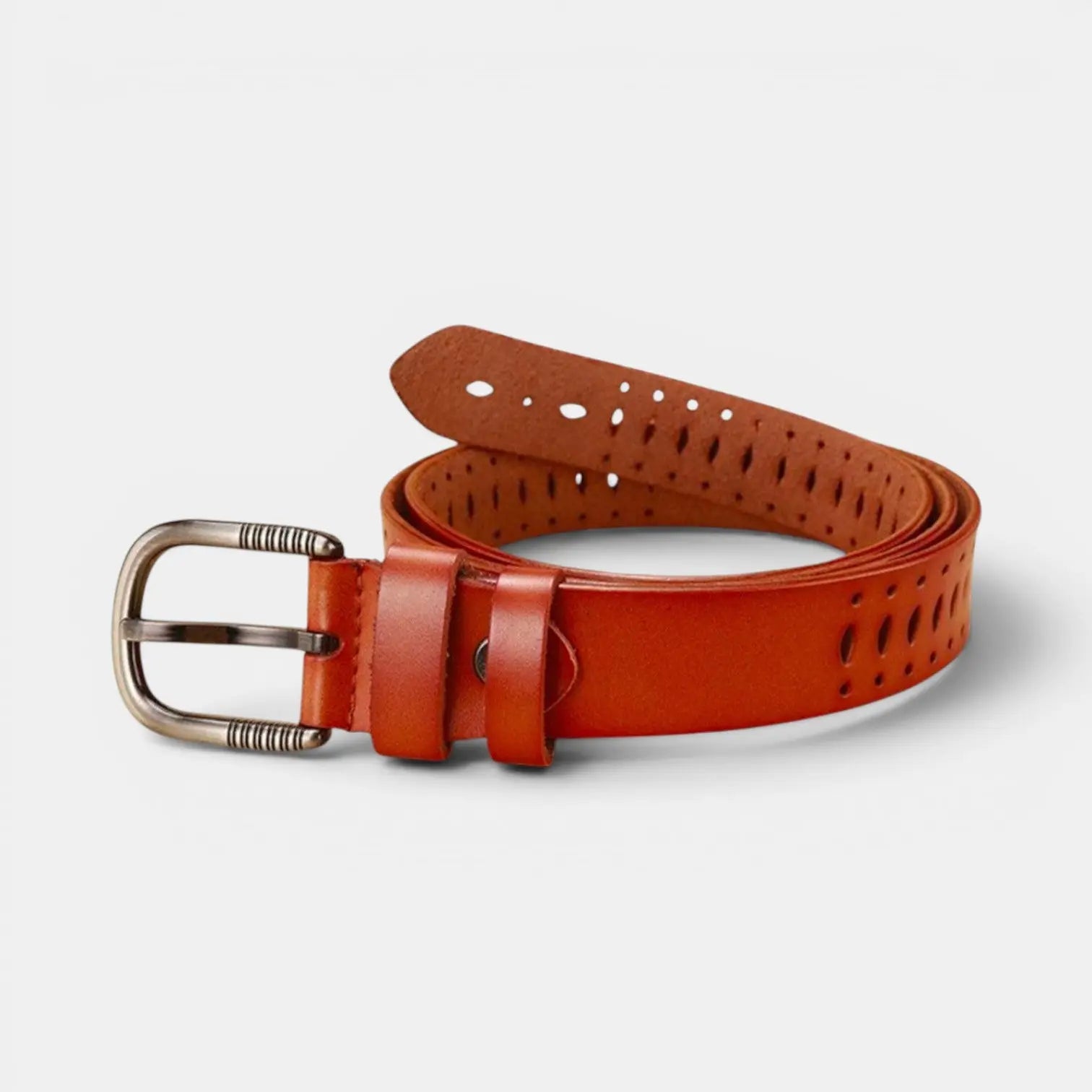 Ceinture Fine Cuir Ajourée Femme Boucle Striée Arrondie | Torvex La Maison de la Ceinture