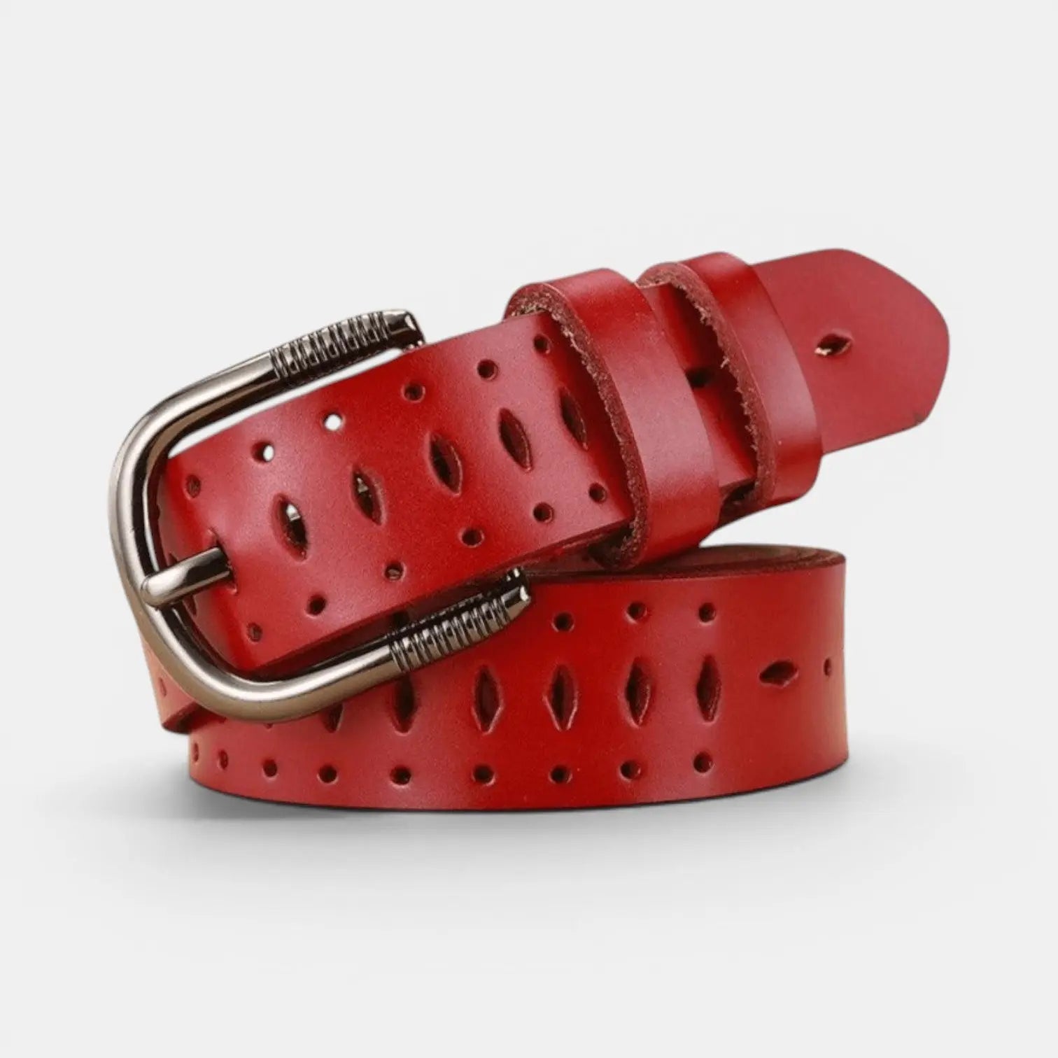 Ceinture Fine Cuir Ajourée Femme Boucle Striée Arrondie | Torvex La Maison de la Ceinture