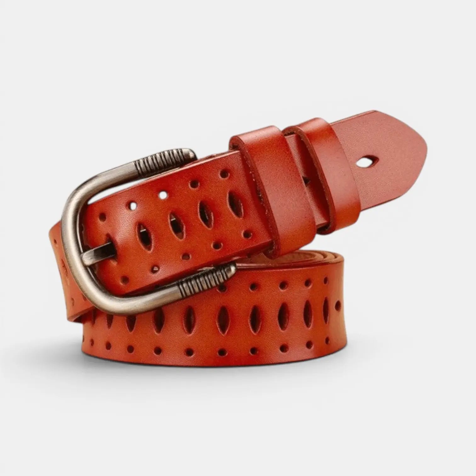Ceinture Fine Cuir Ajourée Femme Boucle Striée Arrondie | Torvex La Maison de la Ceinture