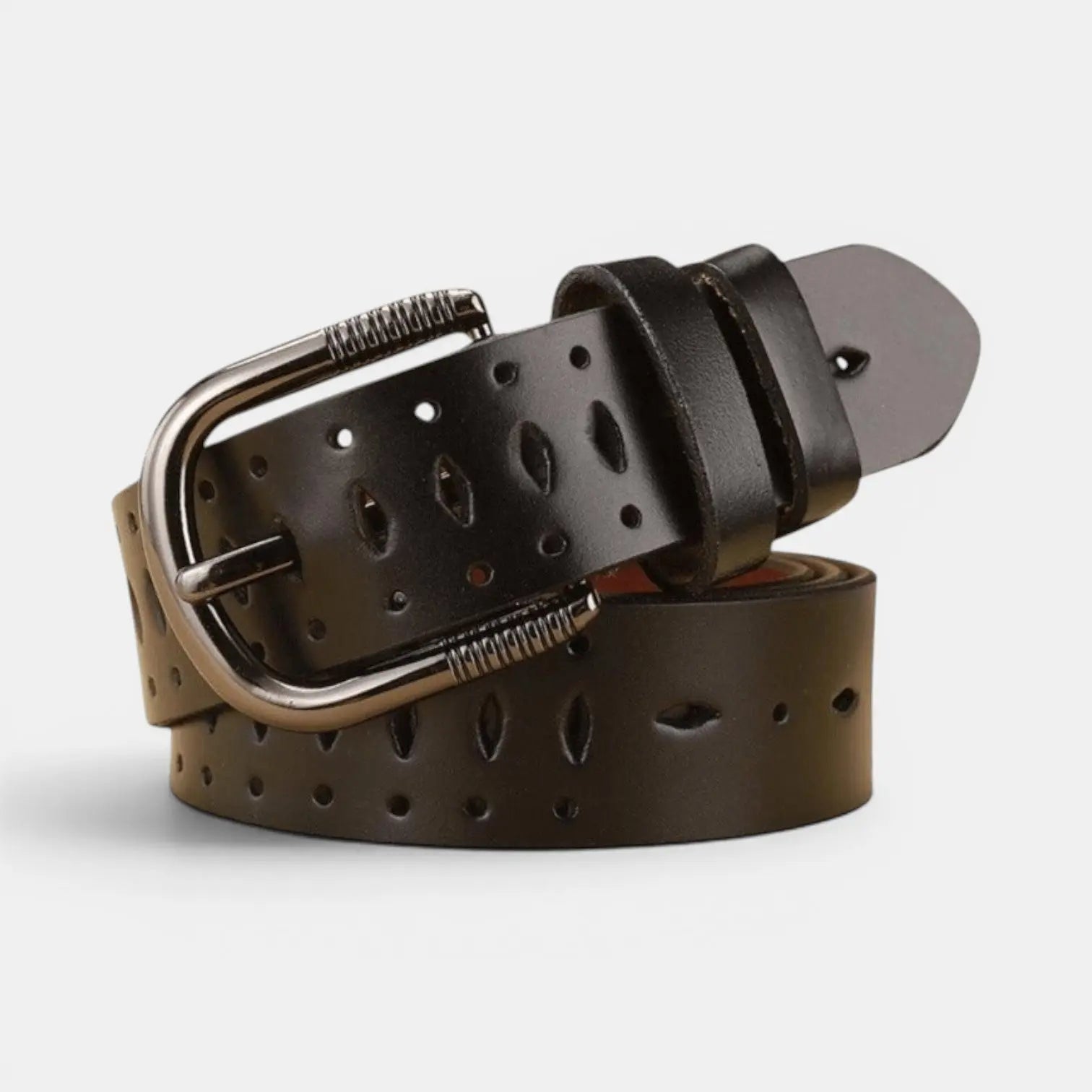 Ceinture Fine Cuir Ajourée Femme Boucle Striée Arrondie | Torvex La Maison de la Ceinture