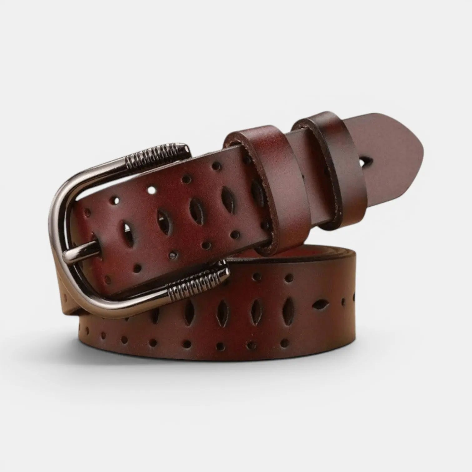 Ceinture Fine Cuir Ajourée Femme Boucle Striée Arrondie | Torvex La Maison de la Ceinture