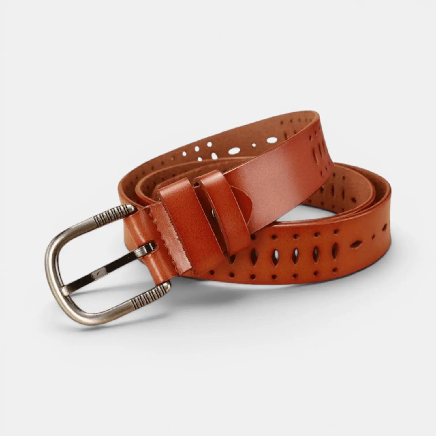 Ceinture Fine Cuir Ajourée Femme Boucle Striée Arrondie | Torvex La Maison de la Ceinture