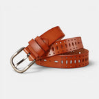 Ceinture Fine Cuir Ajourée Femme Boucle Striée Arrondie | Torvex La Maison de la Ceinture