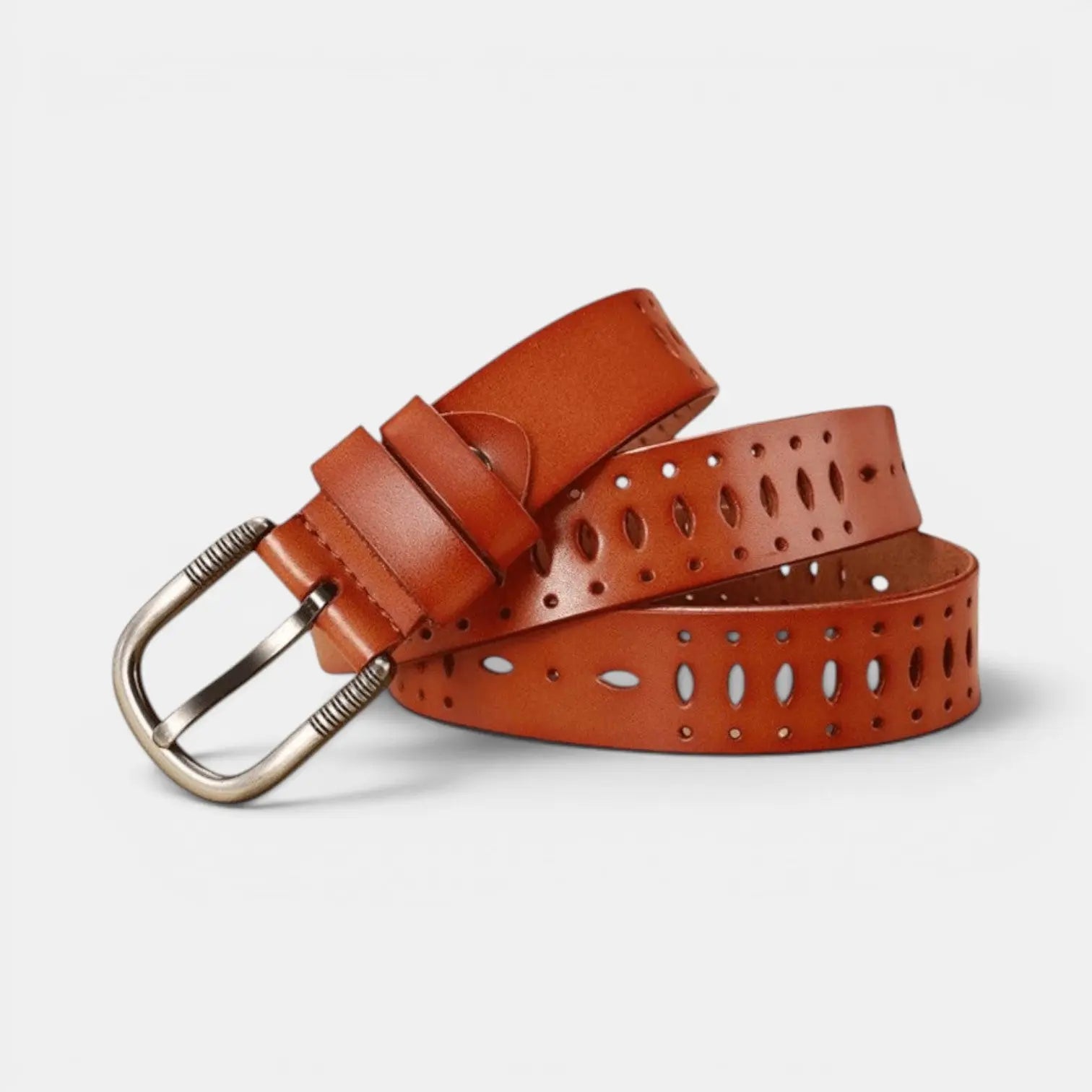 Ceinture Fine Cuir Ajourée Femme Boucle Striée Arrondie | Torvex La Maison de la Ceinture