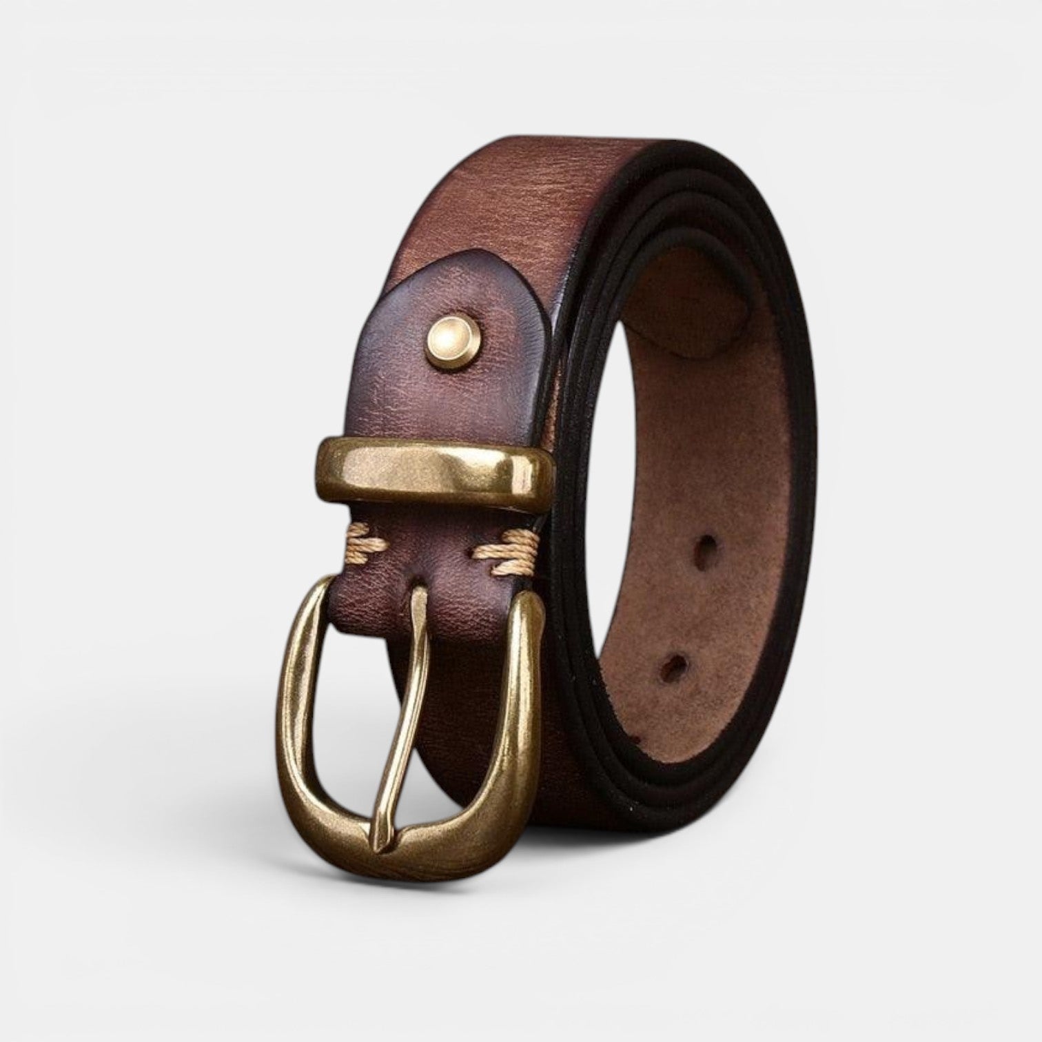 Ceinture Cuir Femme Pleine Fleur Vieilli Boucle Laiton | Vornel