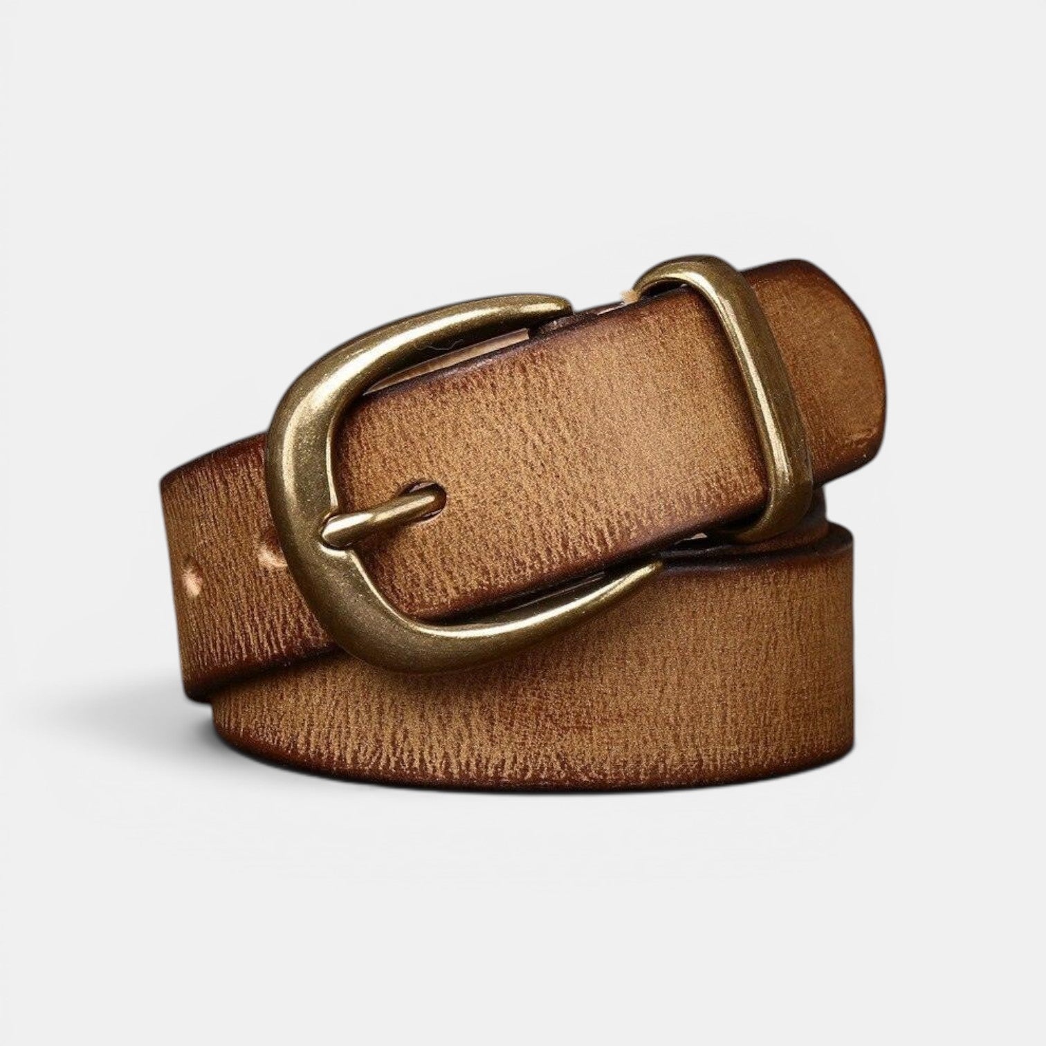 Ceinture Cuir Femme Pleine Fleur Vieilli Boucle Laiton | Vornel