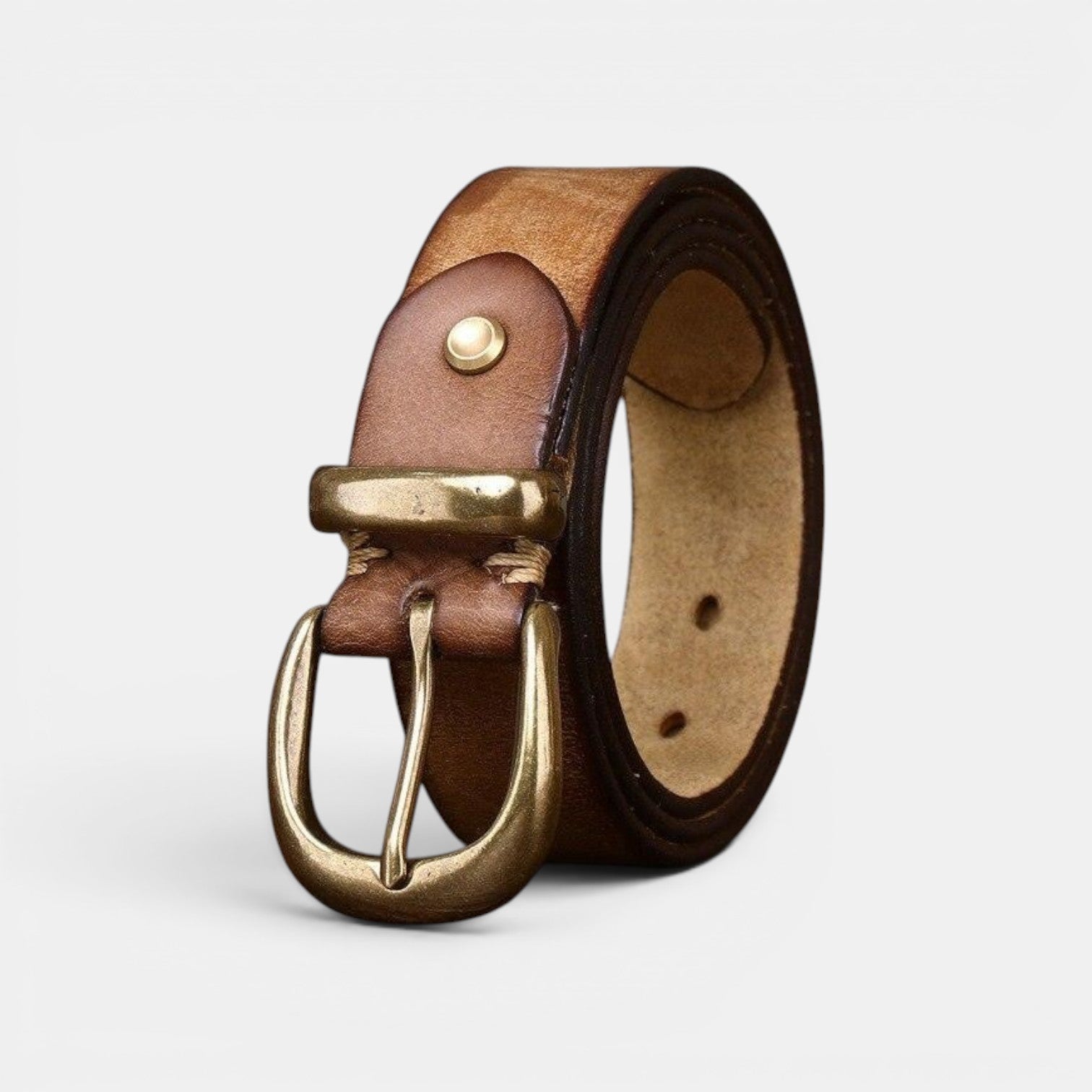 Ceinture Cuir Femme Pleine Fleur Vieilli Boucle Laiton | Vornel