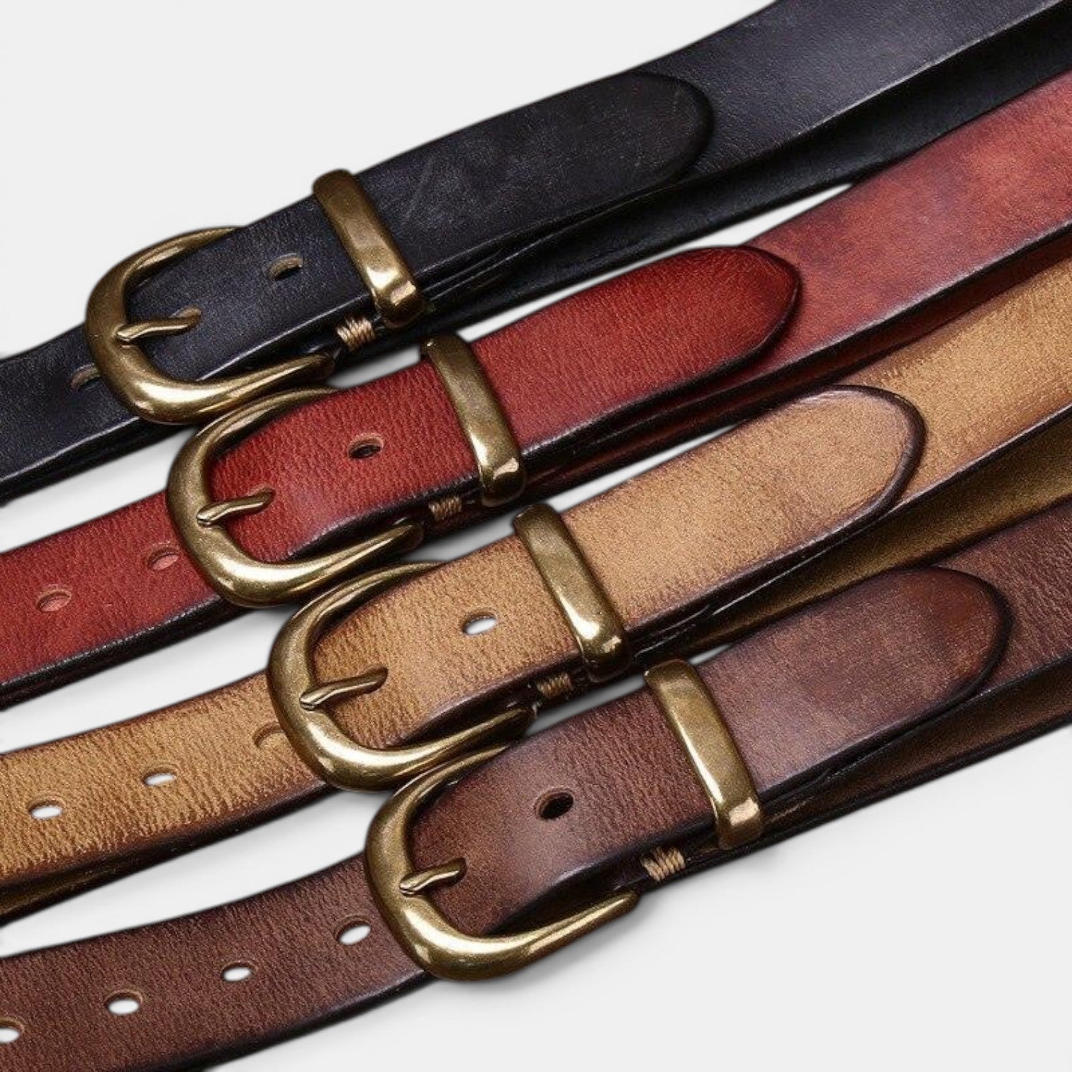 Ceinture Cuir Femme Pleine Fleur Vieilli Boucle Laiton | Vornel