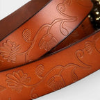 Ceinture Cuir Texturé Fantaisie Femme Boucle Dorée Florale | Florven La Maison de la Ceinture