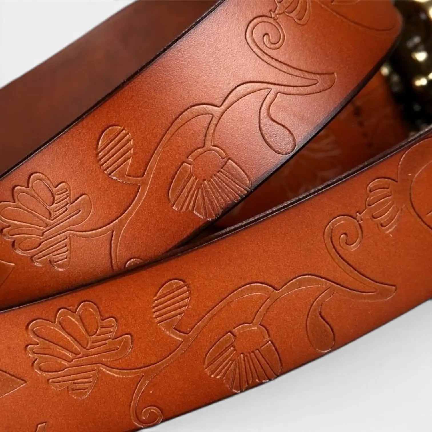 Ceinture Cuir Texturé Fantaisie Femme Boucle Dorée Florale | Florven La Maison de la Ceinture