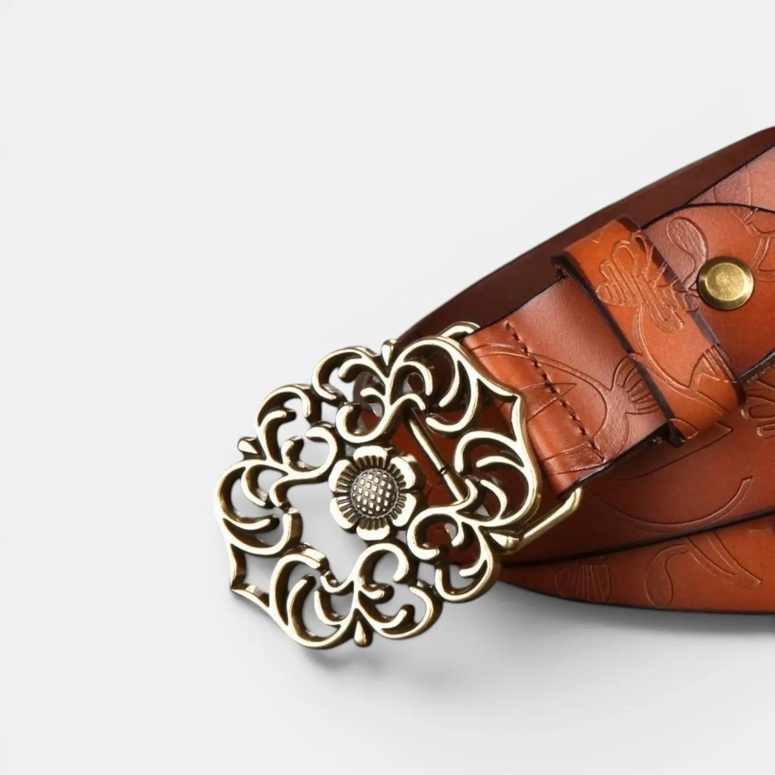 Ceinture Cuir Texturé Fantaisie Femme Boucle Dorée Florale | Florven La Maison de la Ceinture