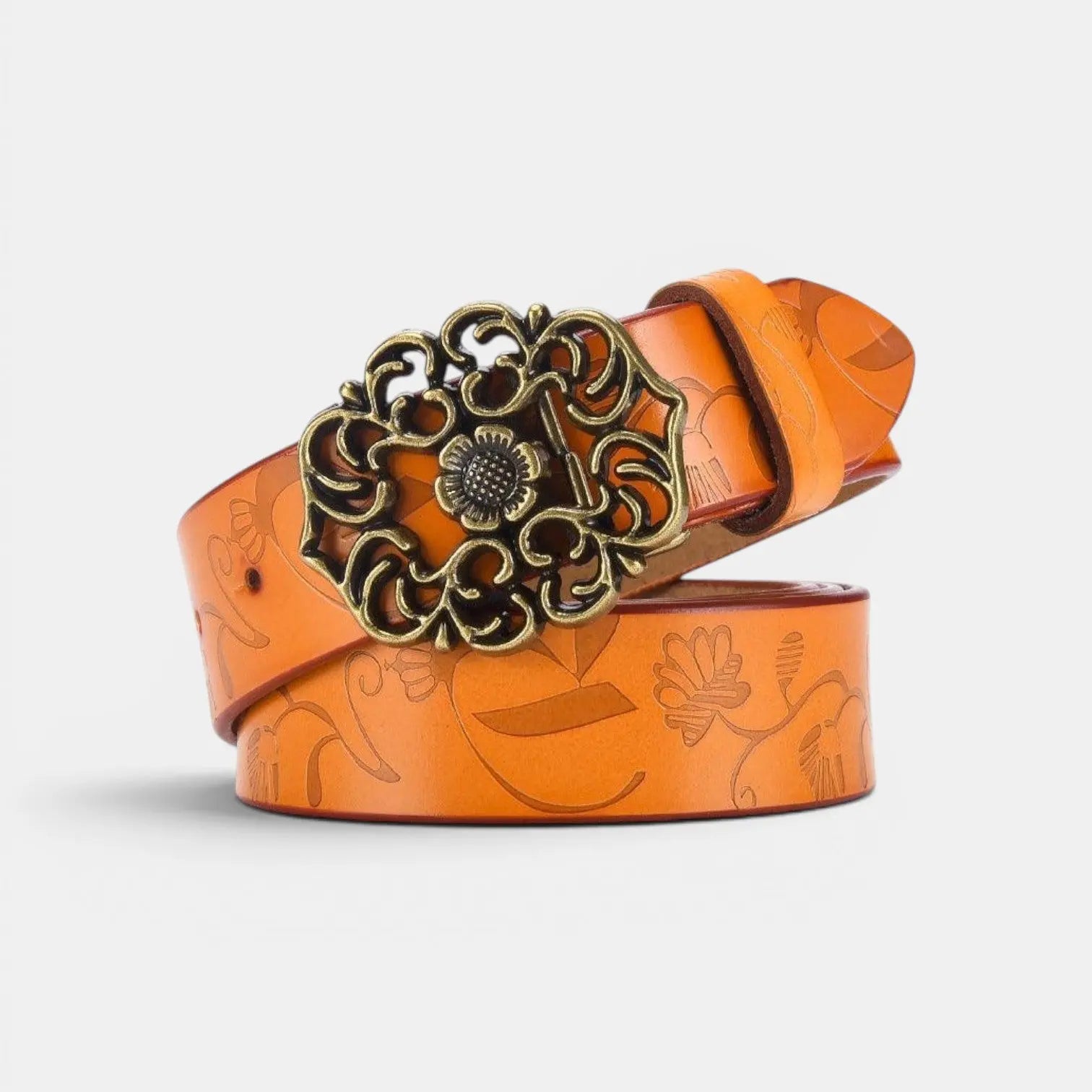Ceinture Cuir Texturé Fantaisie Femme Boucle Dorée Florale | Florven La Maison de la Ceinture