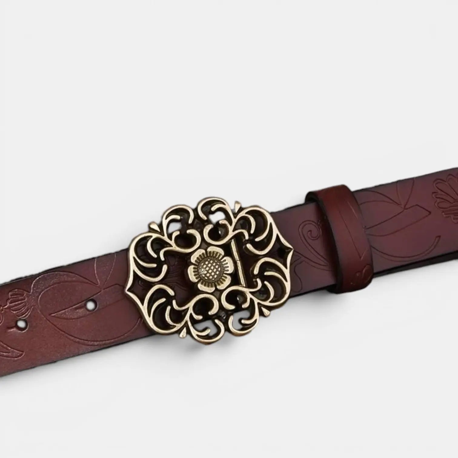 Ceinture Cuir Texturé Fantaisie Femme Boucle Dorée Florale | Florven La Maison de la Ceinture