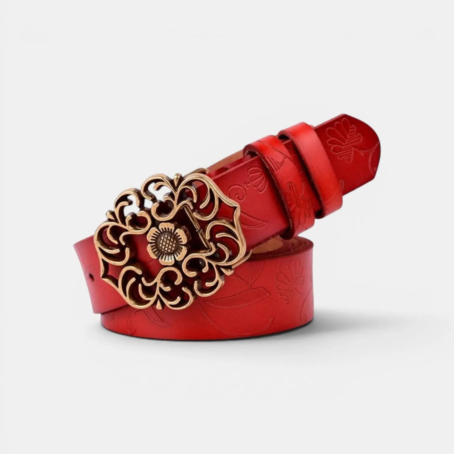 Ceinture Cuir Texturé Fantaisie Femme Boucle Dorée Florale | Florven La Maison de la Ceinture