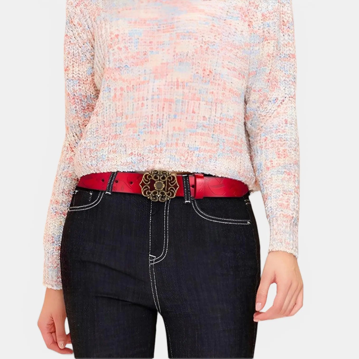Ceinture Cuir Texturé Fantaisie Femme Boucle Dorée Florale | Florven La Maison de la Ceinture