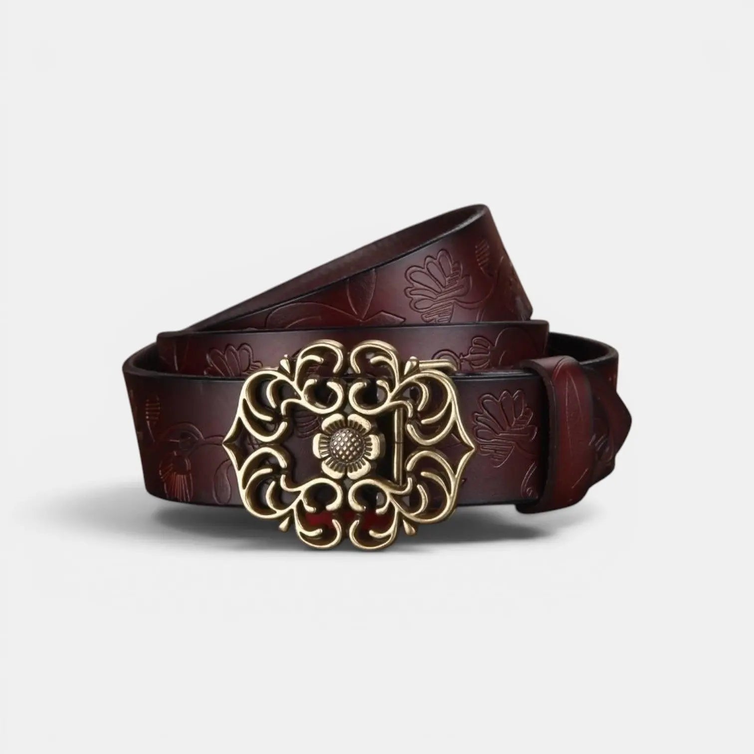 Ceinture Cuir Texturé Fantaisie Femme Boucle Dorée Florale | Florven La Maison de la Ceinture
