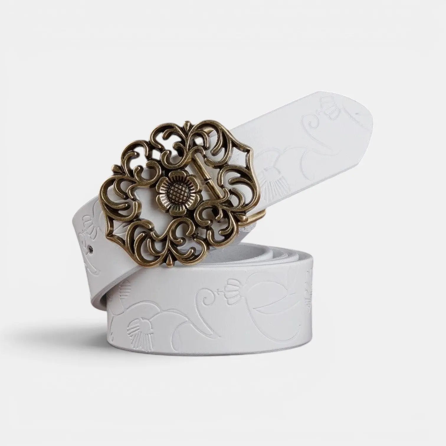 Ceinture Cuir Texturé Fantaisie Femme Boucle Dorée Florale | Florven La Maison de la Ceinture