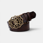 Ceinture Cuir Texturé Fantaisie Femme Boucle Dorée Florale | Florven La Maison de la Ceinture