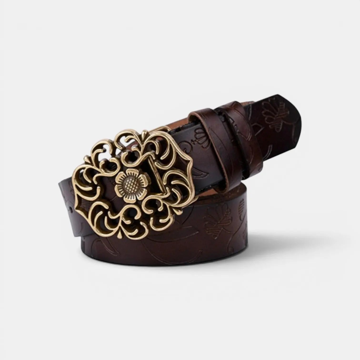 Ceinture Cuir Texturé Fantaisie Femme Boucle Dorée Florale | Florven La Maison de la Ceinture