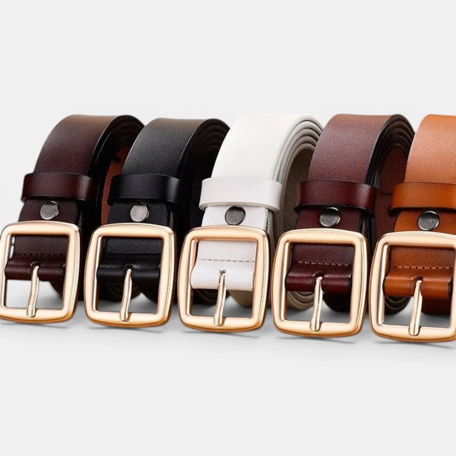 Ceinture Cuir Lisse Fine Boucle Carrée Dorée Femme | Carvelx La Maison de la Ceinture