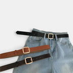Ceinture Cuir Lisse Fine Boucle Carrée Dorée Femme | Carvelx La Maison de la Ceinture