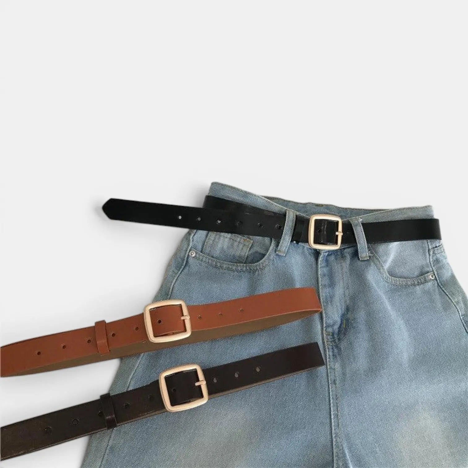 Ceinture Cuir Lisse Fine Boucle Carrée Dorée Femme | Carvelx La Maison de la Ceinture