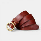 Ceinture Cuir Femme Boucle Ronde Laiton Cognac | Voranis