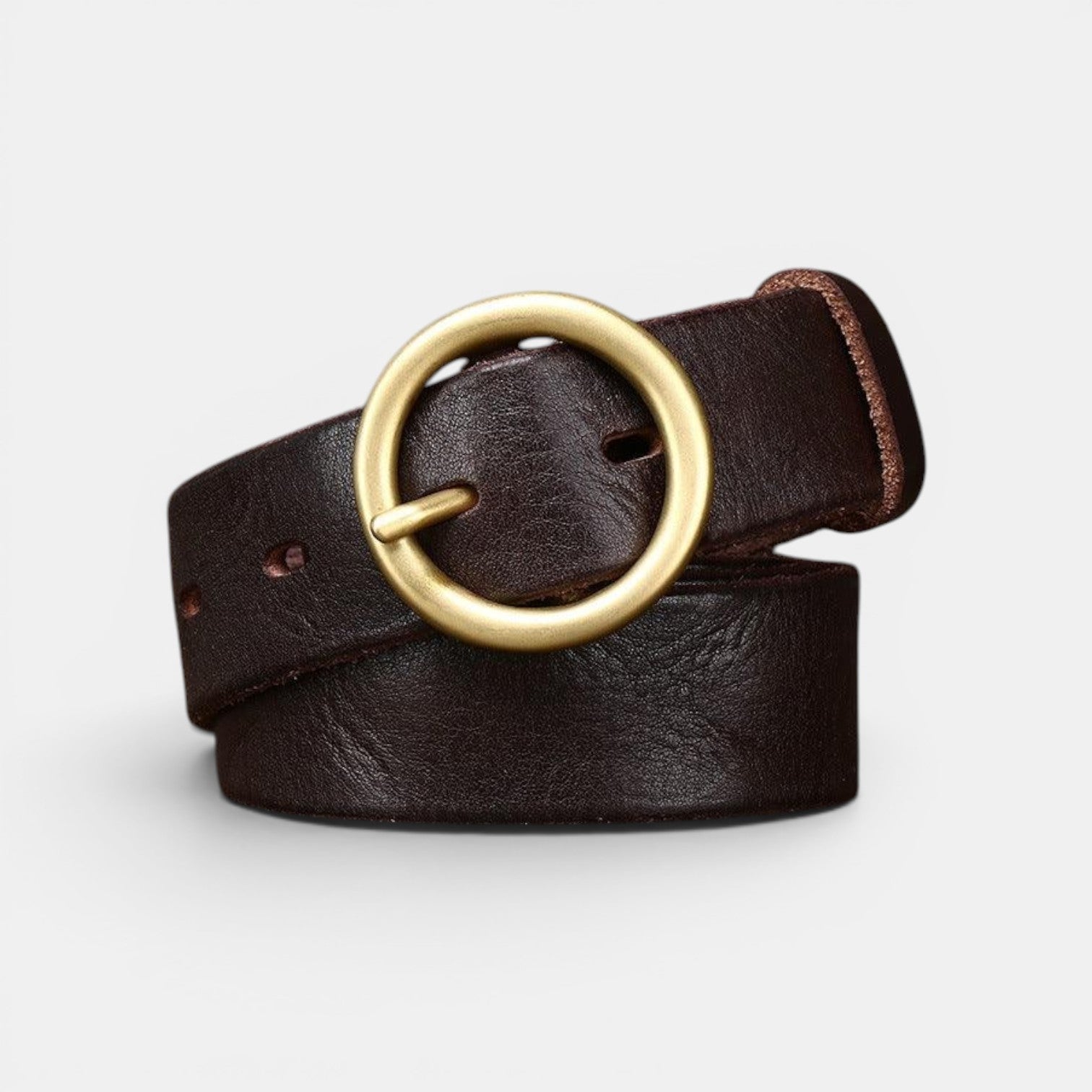 Ceinture Cuir Femme Boucle Ronde Laiton Cognac | Voranis