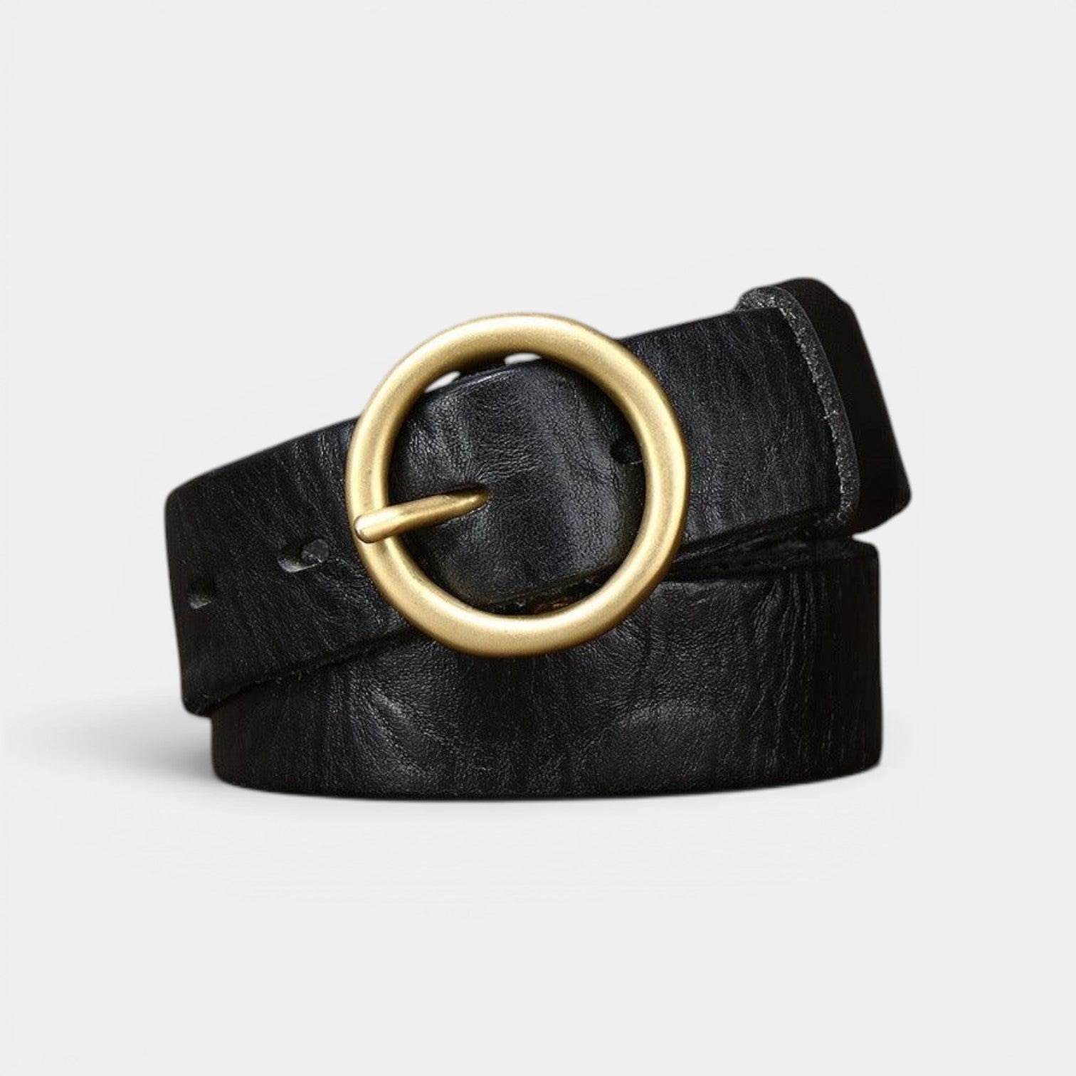 Ceinture Cuir Femme Boucle Ronde Laiton Cognac | Voranis