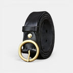 Ceinture Cuir Femme Boucle Ronde Laiton Cognac | Voranis